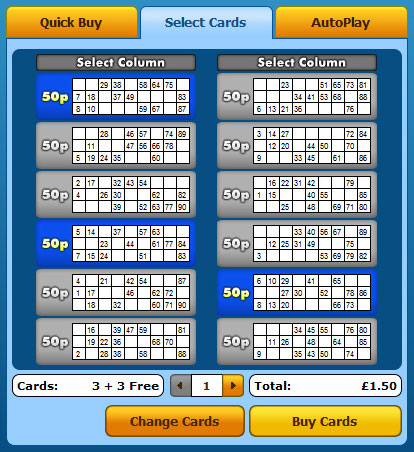 selecting jackpot cafe 90 ball bingo cards