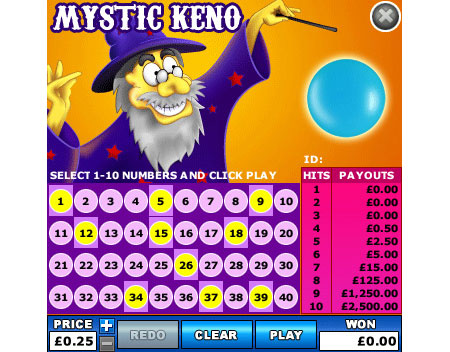 jackpot cafe mystic keno online instant win game